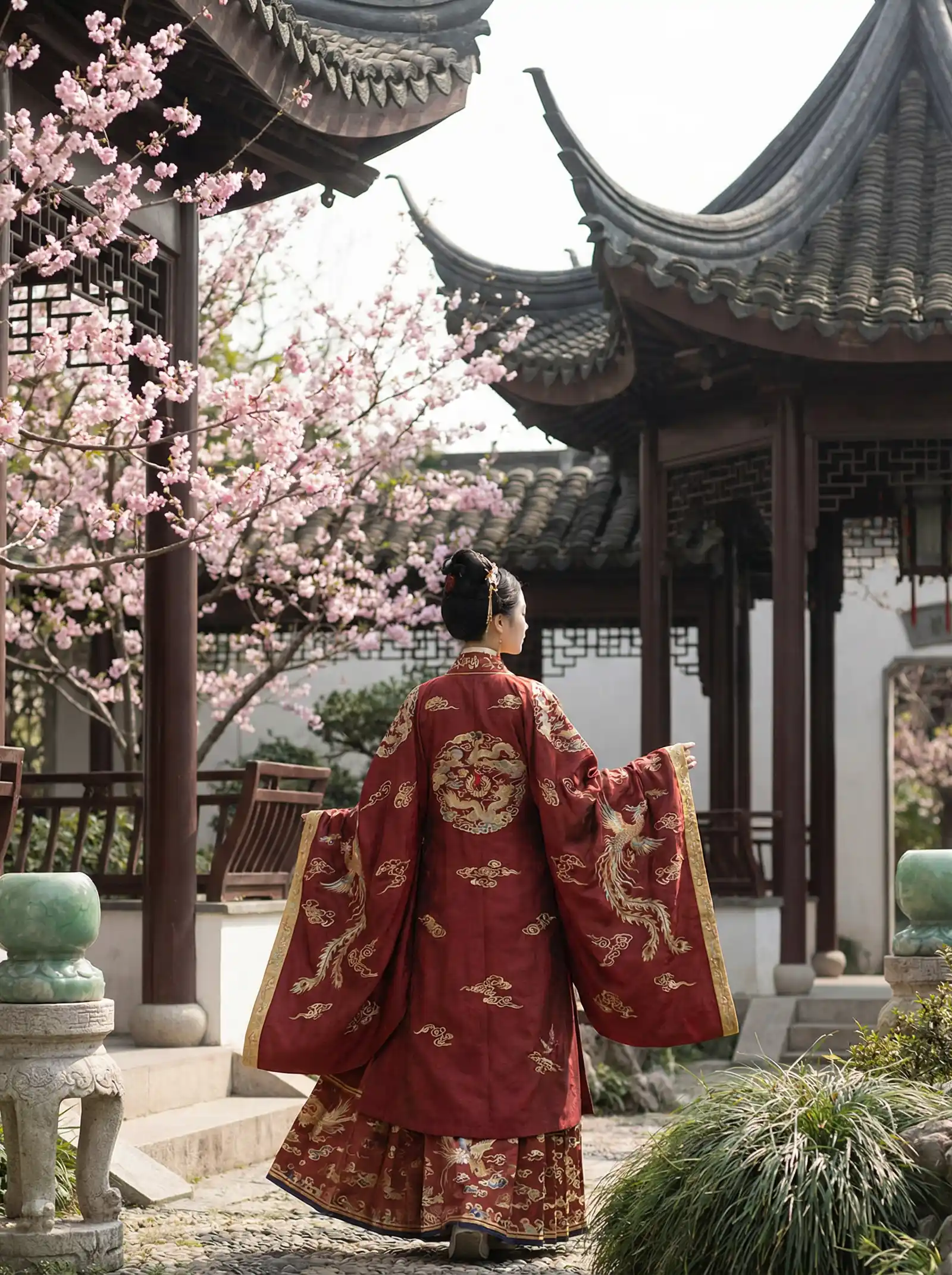 朱裕琳 明制汉服红色凤凰刺绣